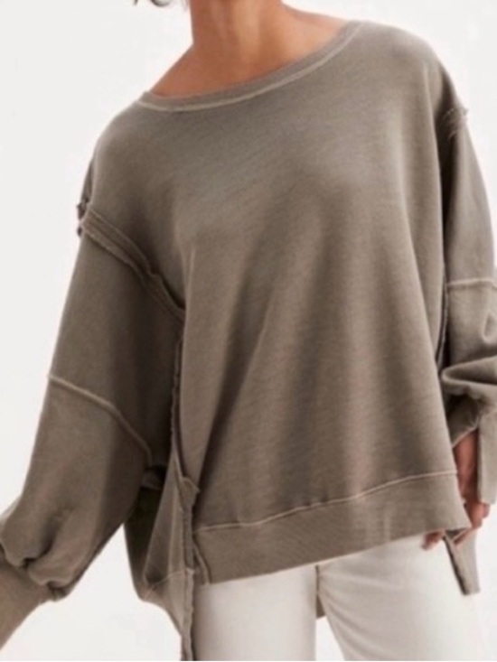 We The Free Tops - Free People We The Free SzL Gray Camden Sweatshirt Oversized Raw Hem Slouchy Top